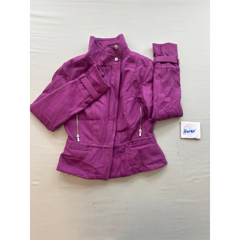 Express Magenta Purple Funnel Neck Peplum Jacket Small Zip Front Wool Blend
